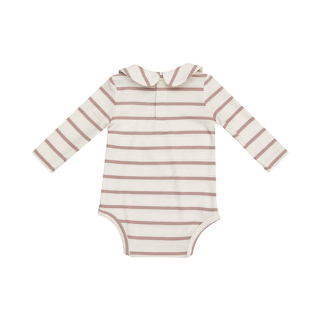 Peter Pan Collar Bodysuit - Modal Rib French Stripe -Misty Rose