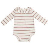 Peter Pan Collar Bodysuit - Modal Rib French Stripe -Misty Rose