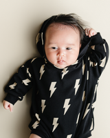 Hooded Bubble Romper  |  Black Bolts - HoneyBug 