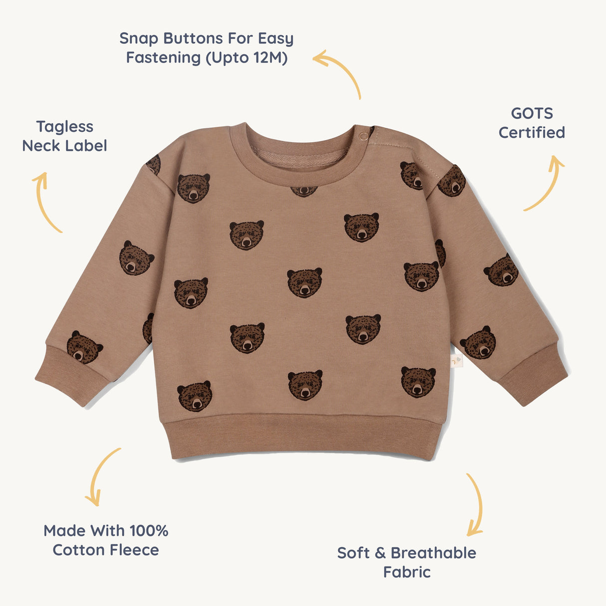 Organic Fleece Sweatshirt - Wild Bear - HoneyBug 