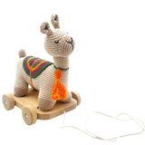 Wooden Toy with  Plush Llama - Pull Along