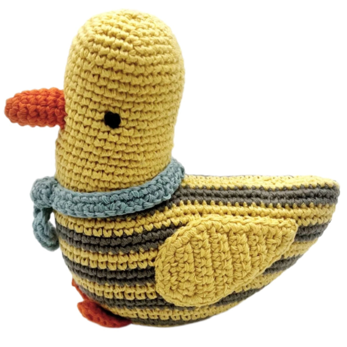 Baby Duck Rattle - Stripey Yellow