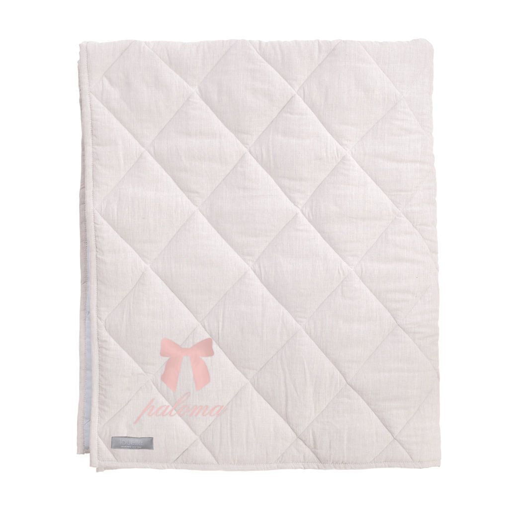 Monogrammed Play mat | blossom pink and white linen, reversible - HoneyBug 