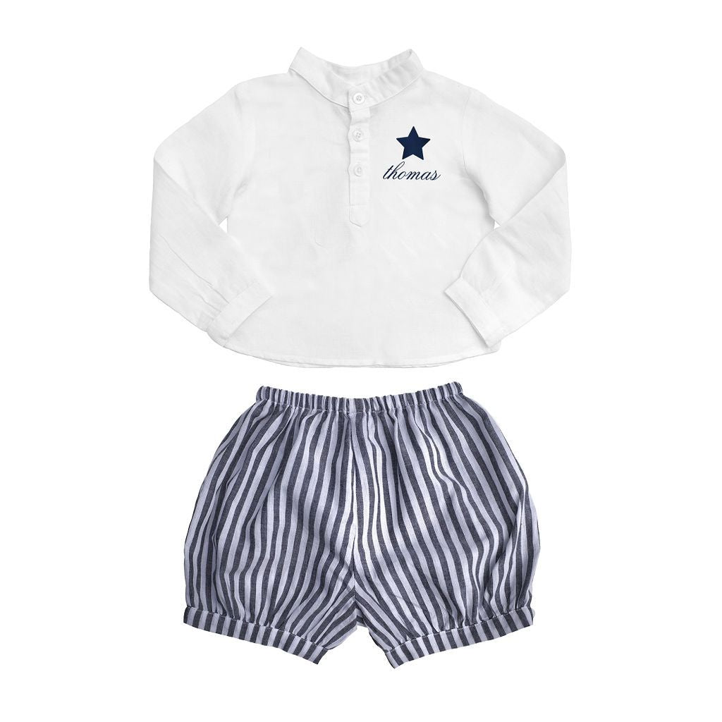 Monogrammed Gift Set | boys white shirt and Harbor Island stripe short - HoneyBug 
