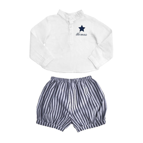 Monogrammed Gift Set | boys white shirt and Harbor Island stripe short - HoneyBug 
