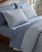 Luxe Premium Percale Duvet Set in Navy French Ticking