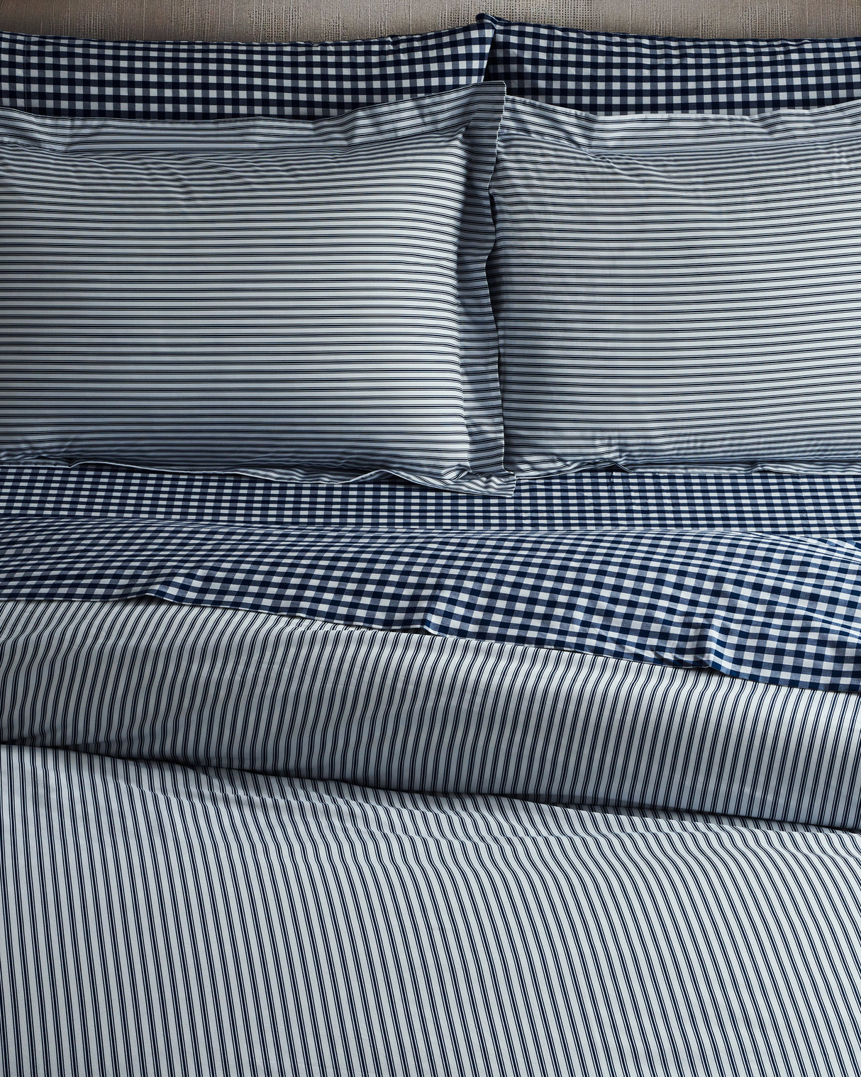 Luxe Premium Percale Duvet Set in Navy French Ticking