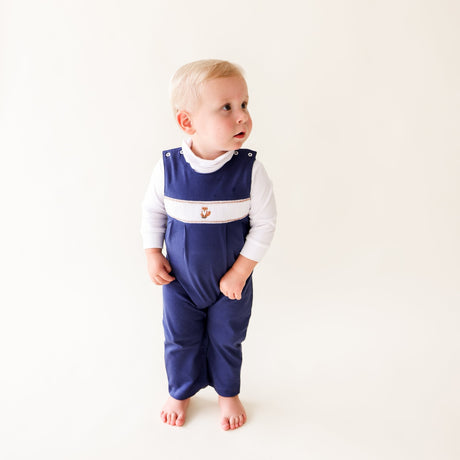 Navy Fox Smocked Romper