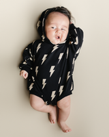 Hooded Bubble Romper  |  Black Bolts - HoneyBug 
