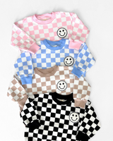 Bubble Romper | Checkered Smiley Latte - HoneyBug 