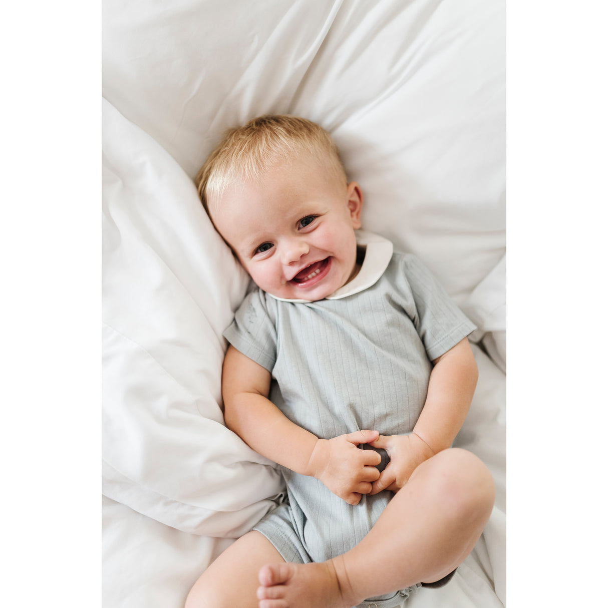 Wide Rib Cotton - Rosebud Collection- Boy Romper - HoneyBug 