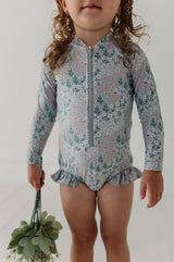Girl's One-Piece Ruffle Rash Guard Swimsuit