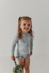 Girl's One-Piece Ruffle Rash Guard Swimsuit