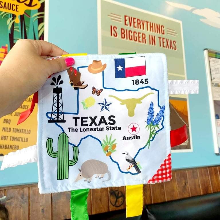 Texas State Tag Toy Crinkle Square That Teaches Facts