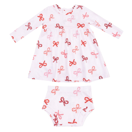 Candy Cane Bows - Simple Dress + Bloomer - HoneyBug 