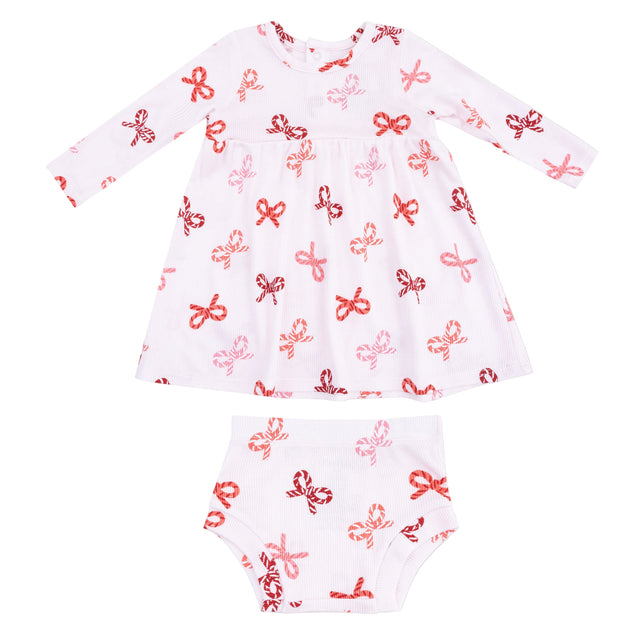 Candy Cane Bows - Simple Dress + Bloomer - HoneyBug 