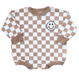 Bubble Romper | Checkered Smiley Latte - HoneyBug 
