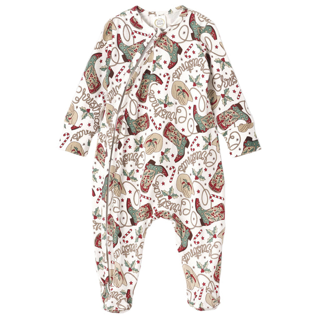 Western Christmas Baby Bamboo Zipper Romper - Cowboy Holiday - HoneyBug 