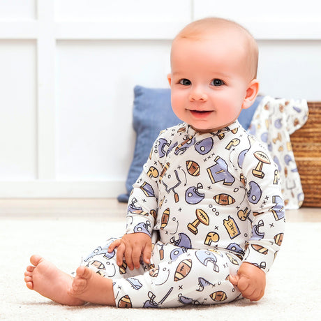 Touchdown Baby Boy Bamboo Football Zipper Romper - HoneyBug 
