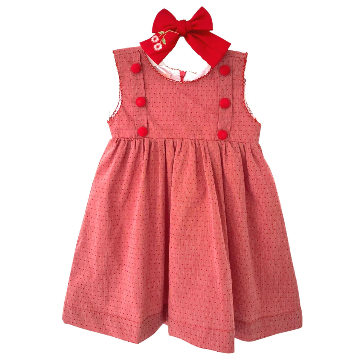 Red Swiss Dot Dress with Bow - HoneyBug 