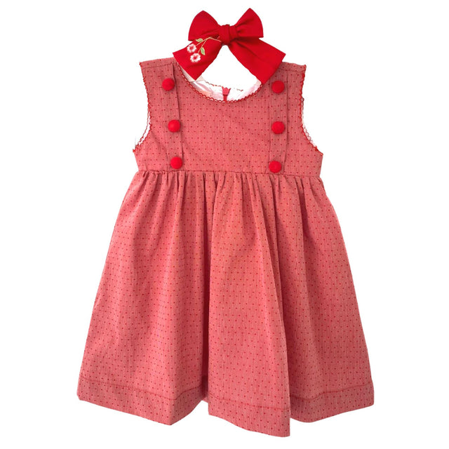 Red Swiss Dot Dress with Bow - HoneyBug 