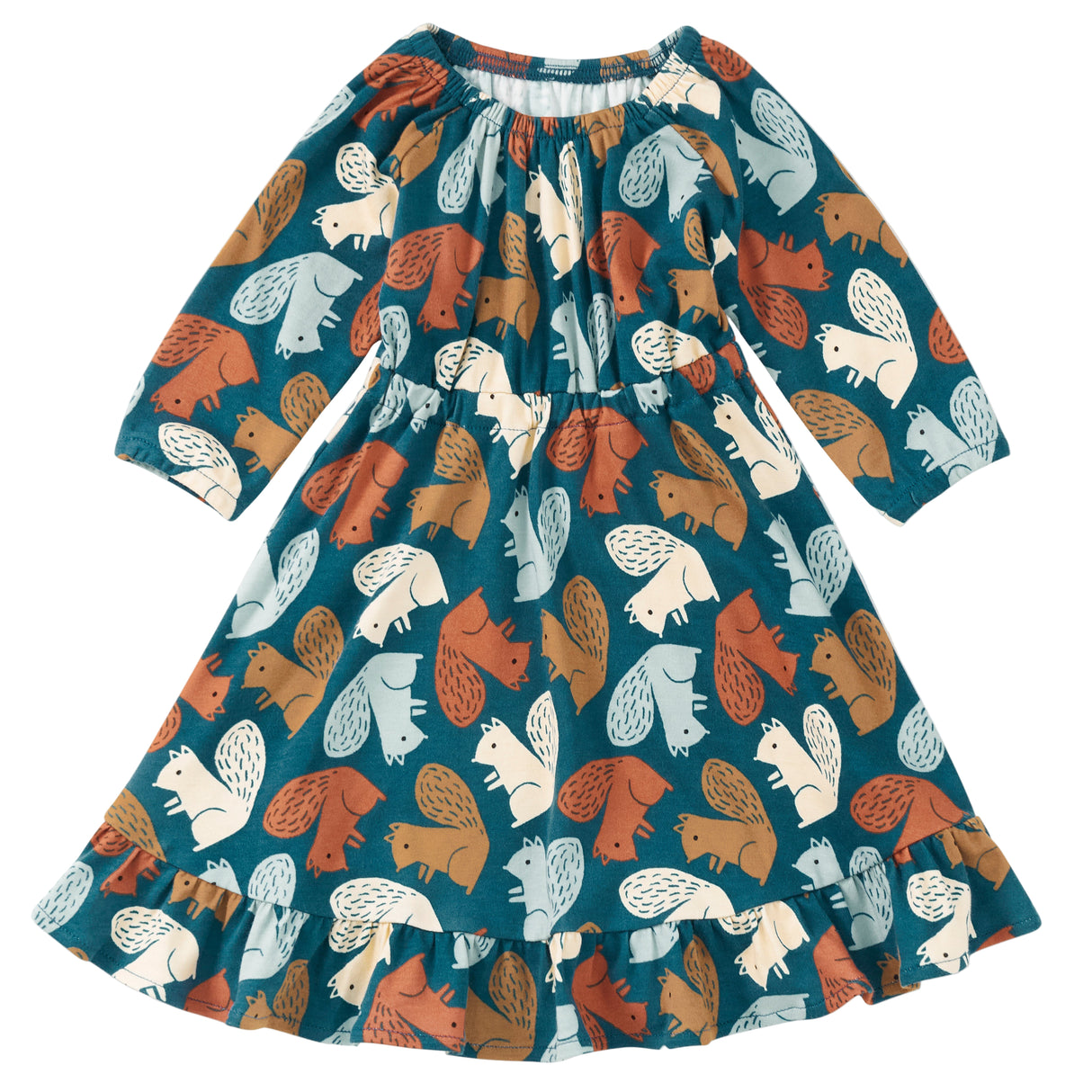 Bamboo Blend L/S Ruffle Dress - Squirrel Scurry