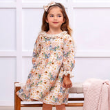 Linen Vintage Floral Dress with Lace Accents