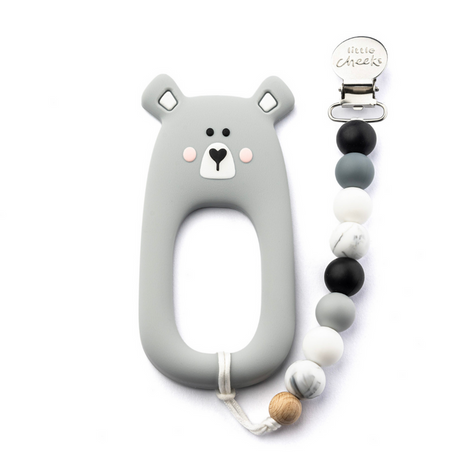 Bear Teether Clip - Grey - HoneyBug 