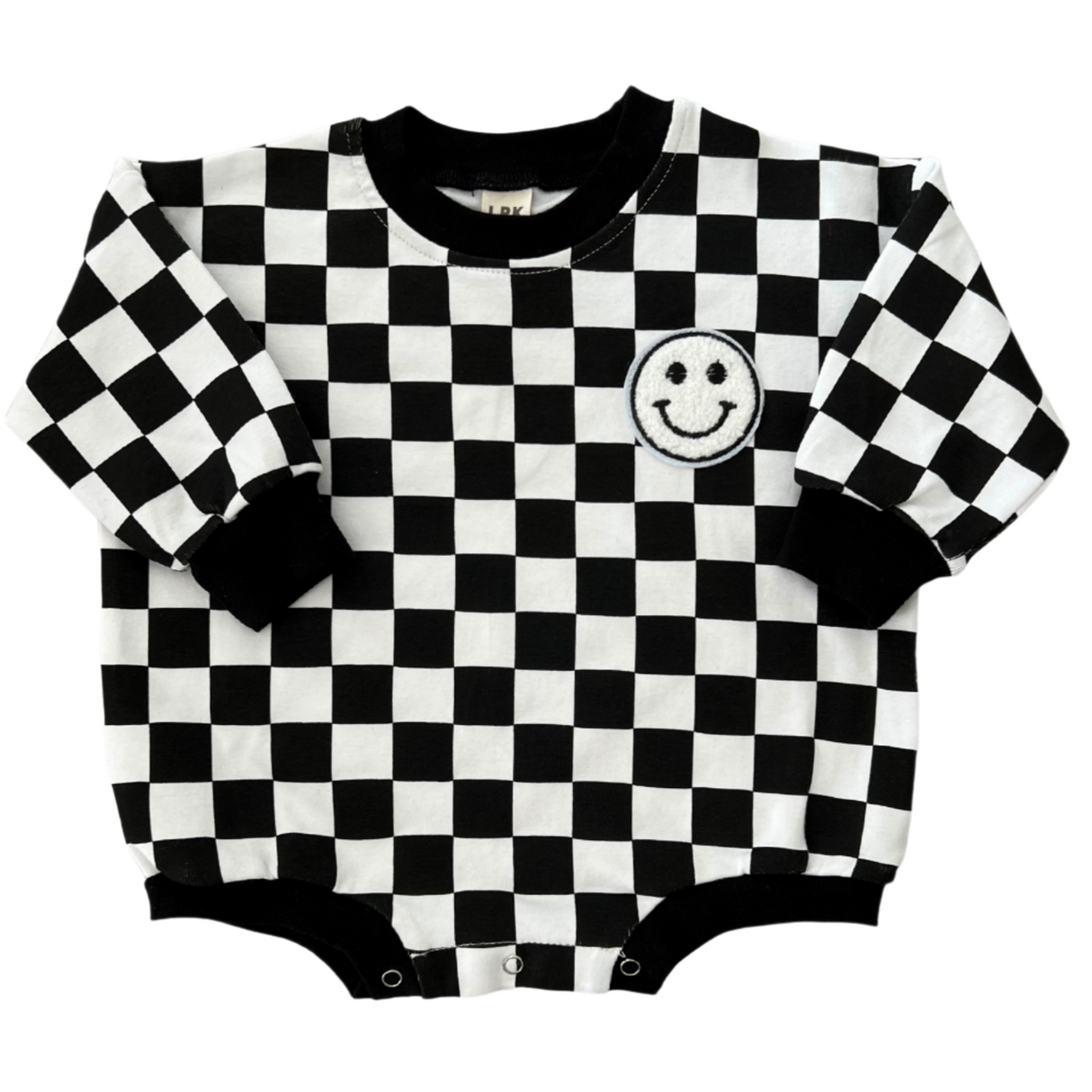 Bubble Romper | Checkered Smiley Black - HoneyBug 