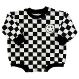 Bubble Romper | Checkered Smiley Black - HoneyBug 