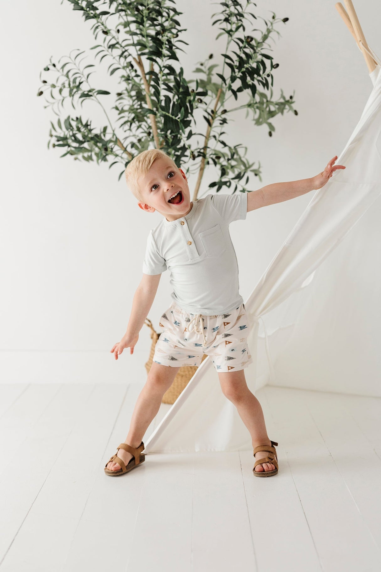 Boy's Short Sleeve Henley Shirt - HoneyBug 