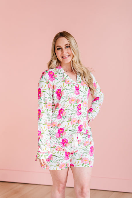 Pink Peony Women’s Button Down Short Set