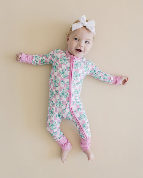 Bamboo Zip Romper | Shamrock & Bows - HoneyBug 