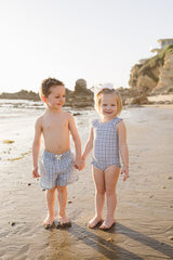 Light Blue Gingham Swim Shorts