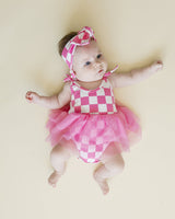 Tutu Romper | Checkered Bubble Gum - HoneyBug 