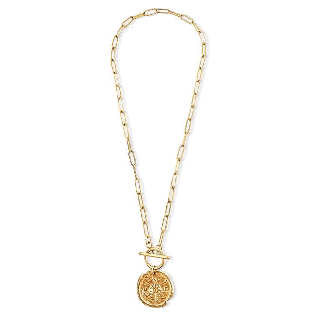 Asher Compass Pendant Toggle Chain Necklace - HoneyBug 