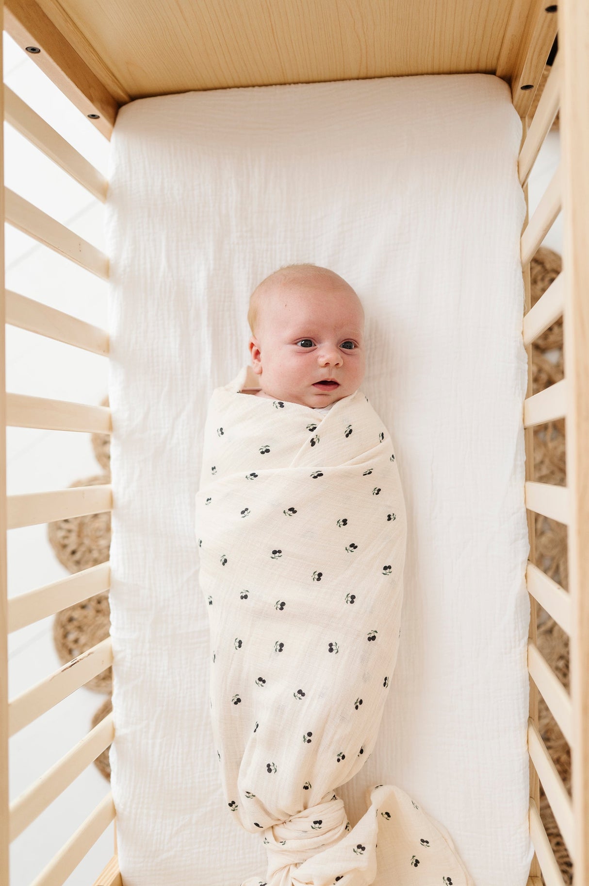 Cotton Muslin Swaddle Blanket - Blue Cherry