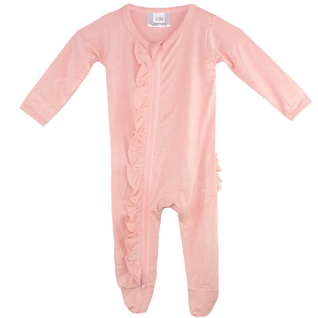 Ruffle 2 Way Zip Romper - Baby Pink - HoneyBug 