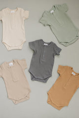 Grey Organic Cotton Ribbed Snap Bodysuit