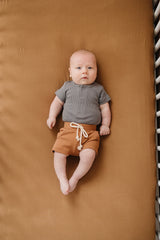 Grey Organic Cotton Ribbed Snap Bodysuit