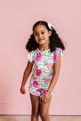 Pink Peony Ruffle Short Set