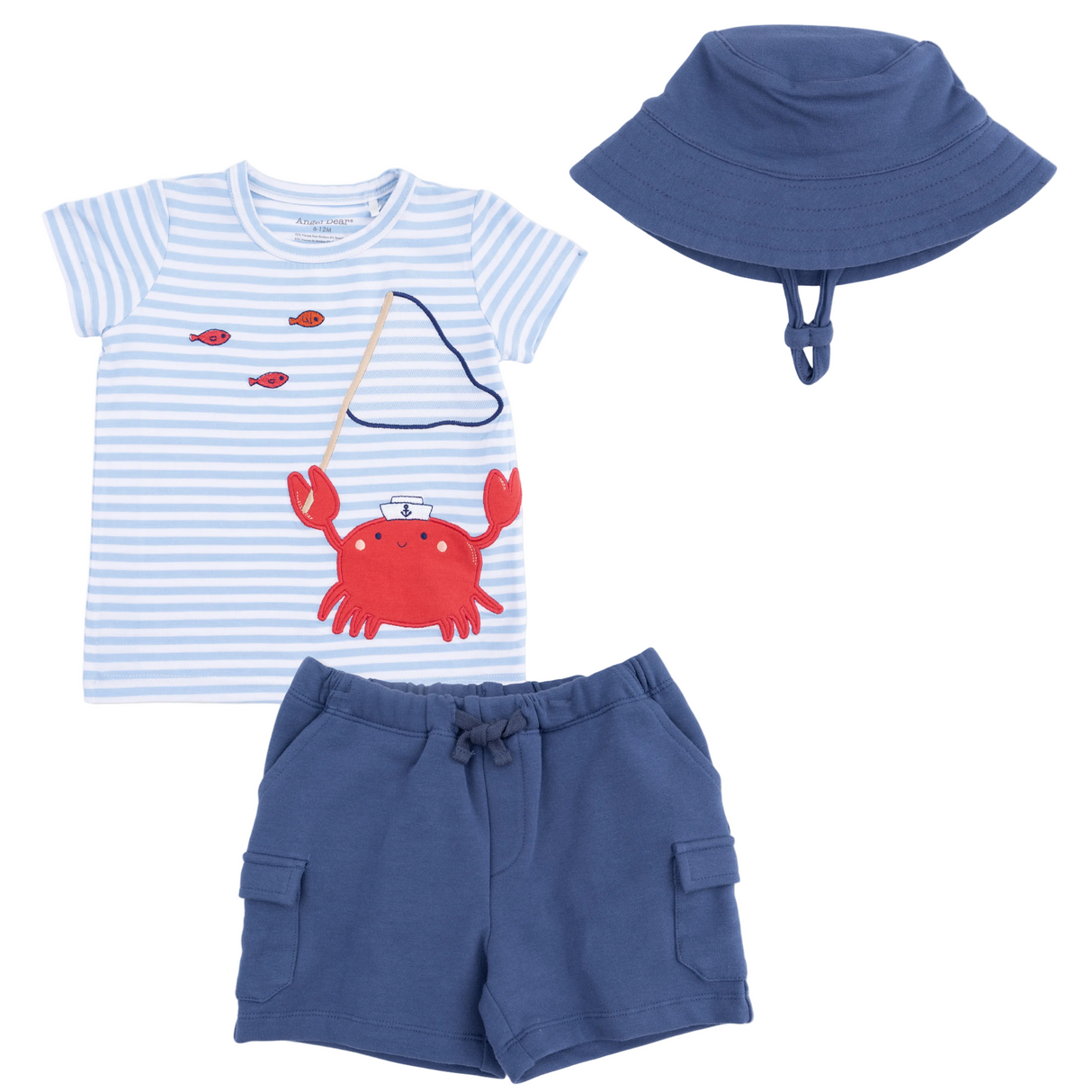Sailor Sea Creatures Appliques - Crew Neck Tee with Cargo Short & Oceana Bucket Hat