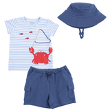 Sailor Sea Creatures Appliques - Crew Neck Tee with Cargo Short & Oceana Bucket Hat