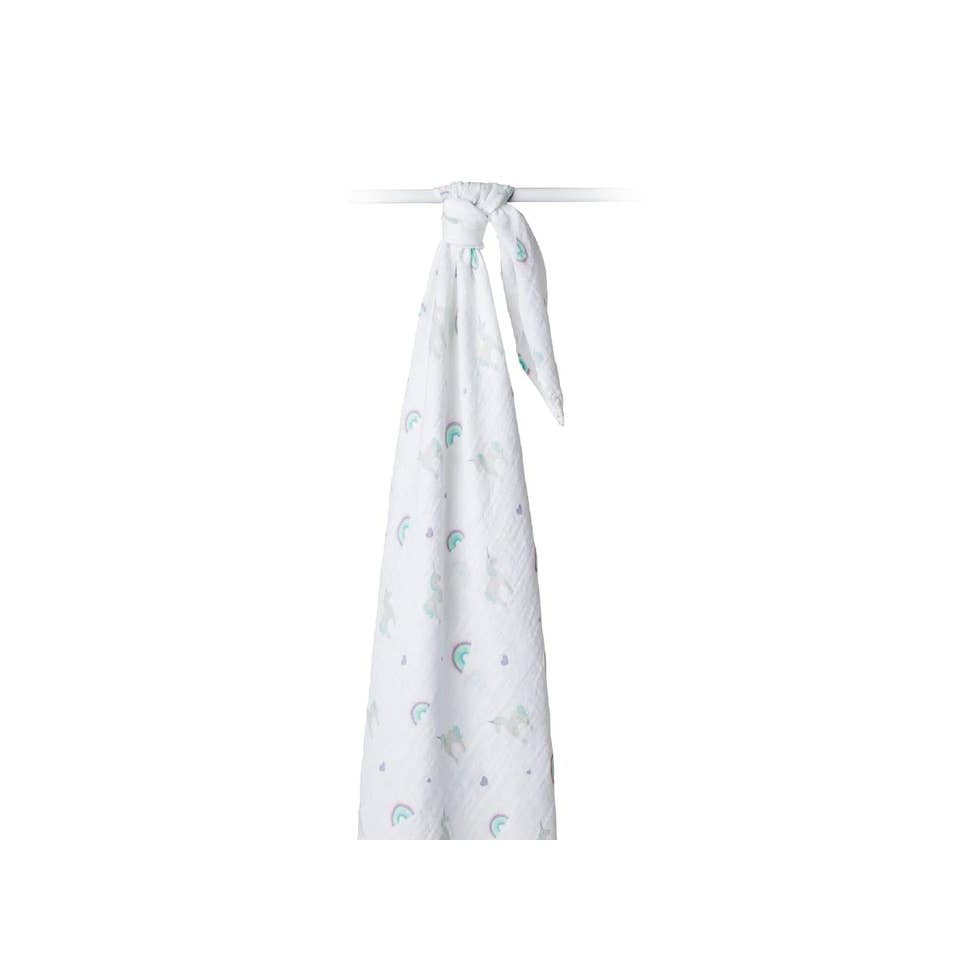 Classic Muslin Swaddle - Rainbows & Unicorns - HoneyBug 