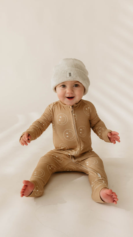 Bamboo Zip Pajamas | Just Smile Tan