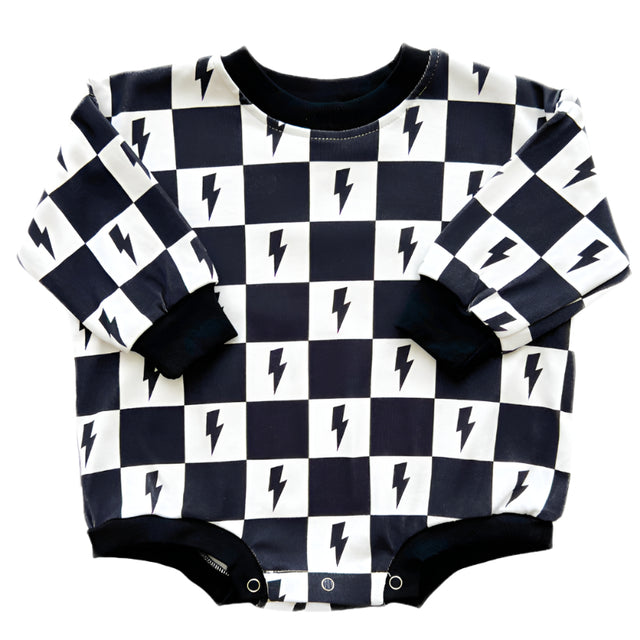 Bubble Romper | Charcoal Bolts - HoneyBug 