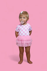 BUBBLEGUM CHECKERS DREAM TUTU BODYSUIT DRESS