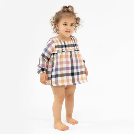 L/S Smocked Ruffle Bubble W/ Skirt - Harvest Plaid