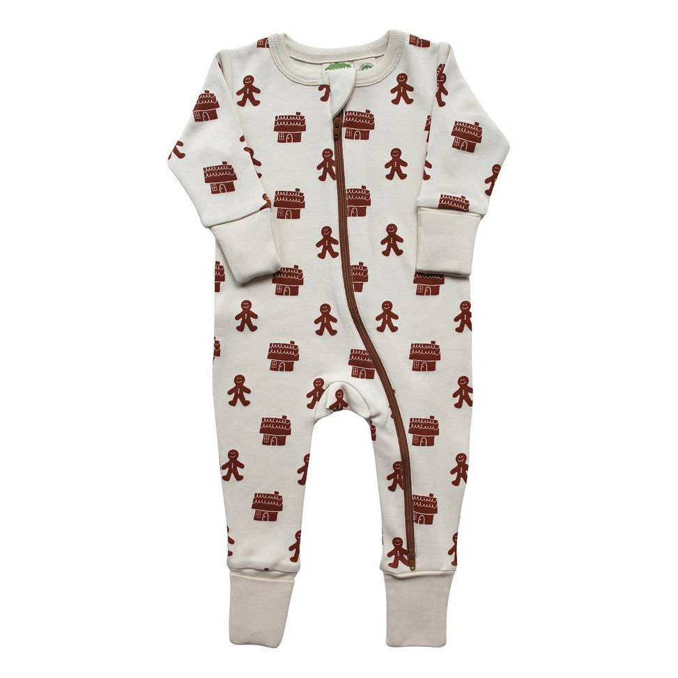 Organic Signature Print '2-Way' Zip Romper - Gingerbread - HoneyBug 