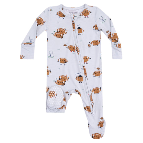 2 Way Zipper Footie - Footballs Playing Football - HoneyBug 